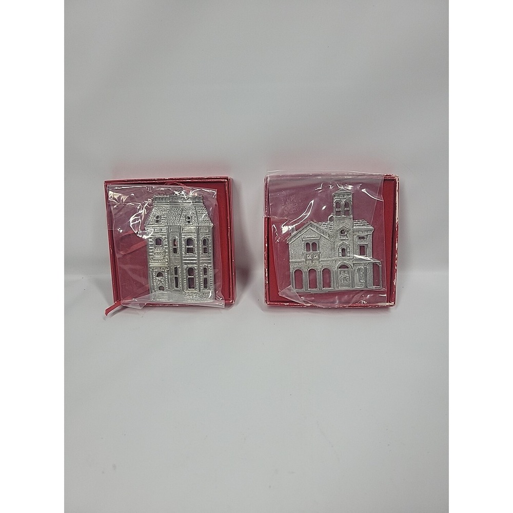Kirk Stieff Colonial Williamsburg Pewter Ornament Victorian Home Set Of‎ 2